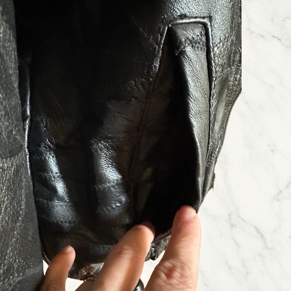 Leather Bomber Jacket Vintage Patchwork - Picture 5 of 13
